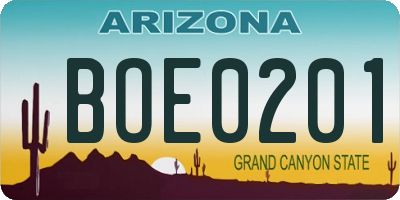 AZ license plate BOE0201