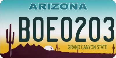 AZ license plate BOE0203
