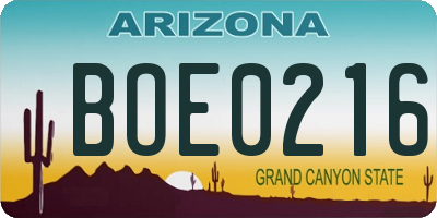 AZ license plate BOE0216