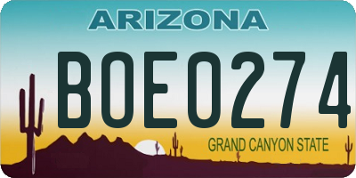 AZ license plate BOE0274