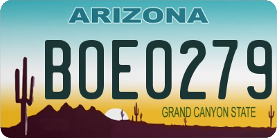 AZ license plate BOE0279