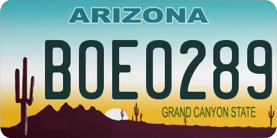 AZ license plate BOE0289