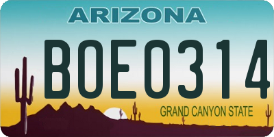AZ license plate BOE0314