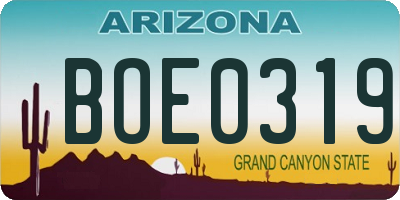 AZ license plate BOE0319