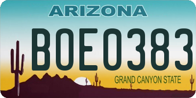 AZ license plate BOE0383