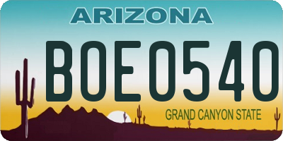 AZ license plate BOE0540