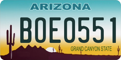 AZ license plate BOE0551