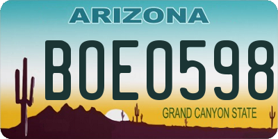 AZ license plate BOE0598