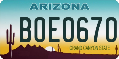 AZ license plate BOE0670