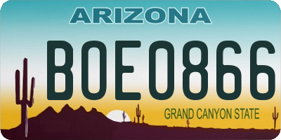 AZ license plate BOE0866