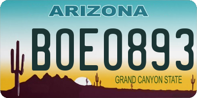 AZ license plate BOE0893