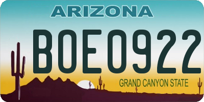 AZ license plate BOE0922