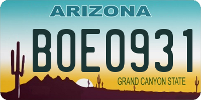 AZ license plate BOE0931