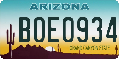 AZ license plate BOE0934