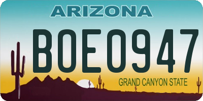 AZ license plate BOE0947
