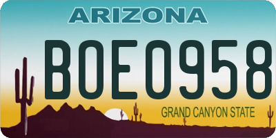 AZ license plate BOE0958
