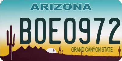 AZ license plate BOE0972