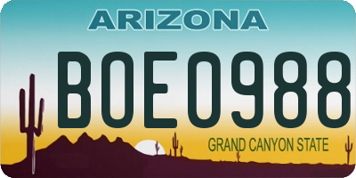 AZ license plate BOE0988