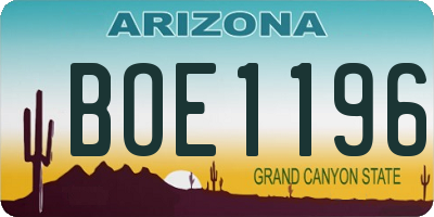 AZ license plate BOE1196