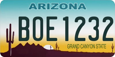 AZ license plate BOE1232