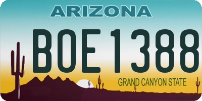 AZ license plate BOE1388