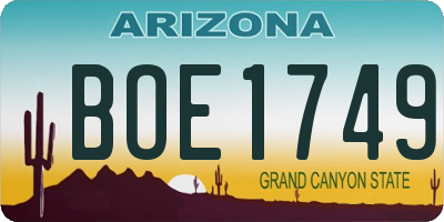AZ license plate BOE1749