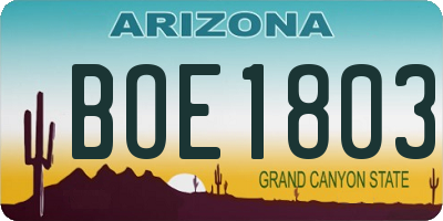 AZ license plate BOE1803