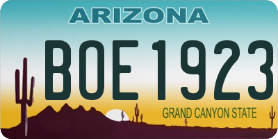 AZ license plate BOE1923