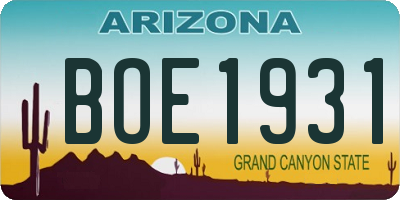 AZ license plate BOE1931