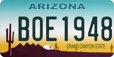 AZ license plate BOE1948