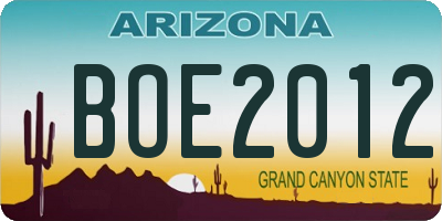 AZ license plate BOE2012