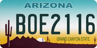 AZ license plate BOE2116