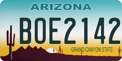 AZ license plate BOE2142