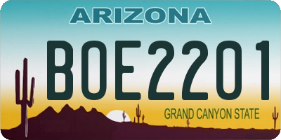 AZ license plate BOE2201