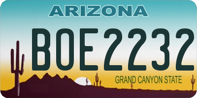 AZ license plate BOE2232