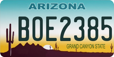 AZ license plate BOE2385