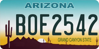 AZ license plate BOE2542