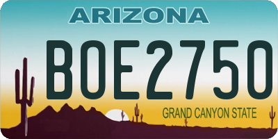 AZ license plate BOE2750
