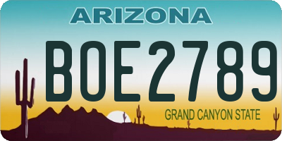 AZ license plate BOE2789