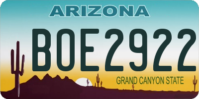 AZ license plate BOE2922