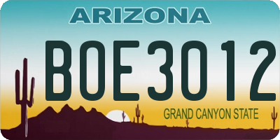 AZ license plate BOE3012