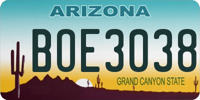 AZ license plate BOE3038
