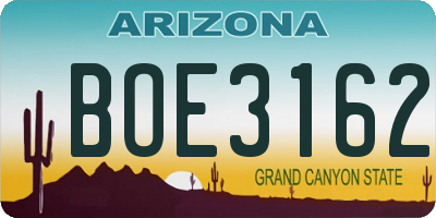AZ license plate BOE3162