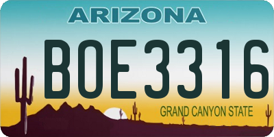 AZ license plate BOE3316