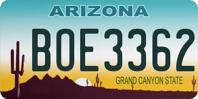 AZ license plate BOE3362