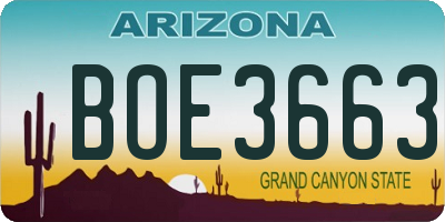 AZ license plate BOE3663