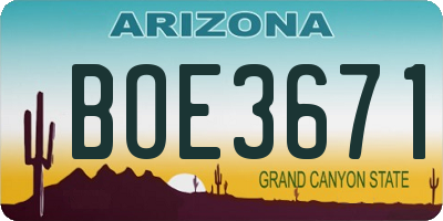AZ license plate BOE3671