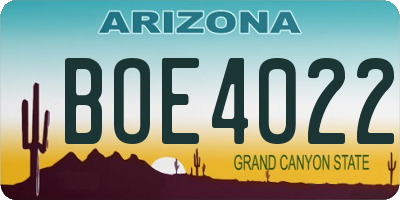 AZ license plate BOE4022