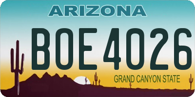 AZ license plate BOE4026