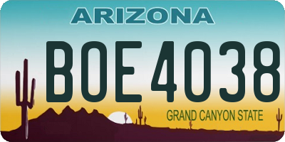 AZ license plate BOE4038